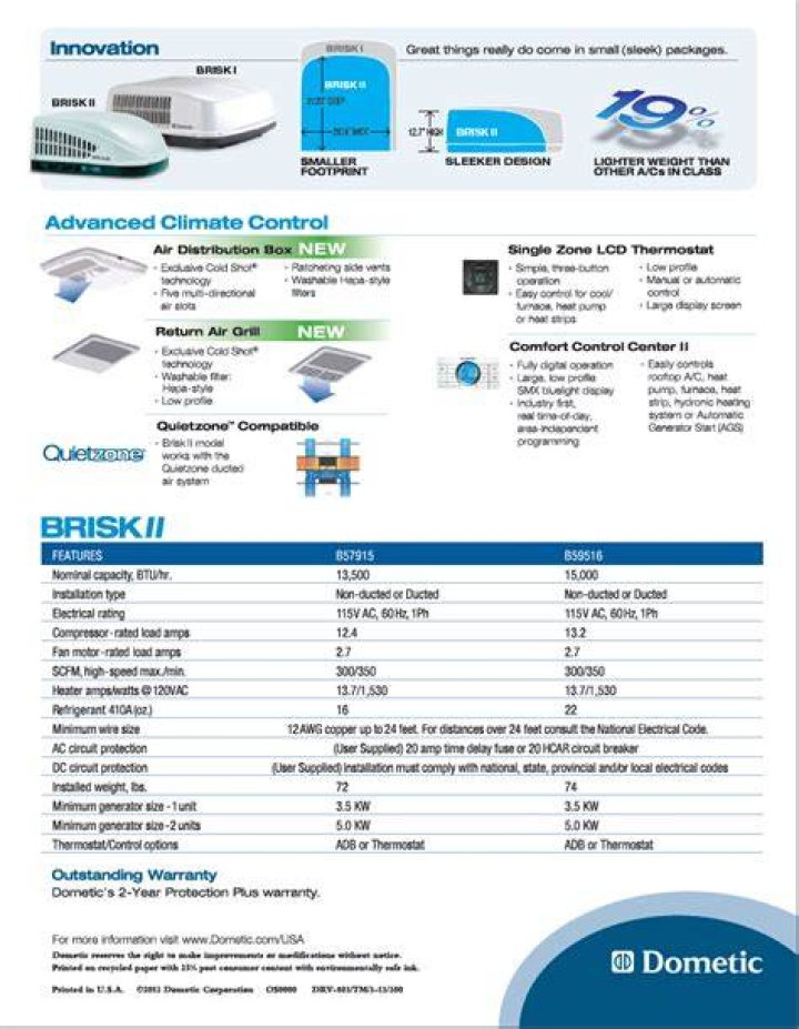 How big is the Dometic duo therm brisk 2?